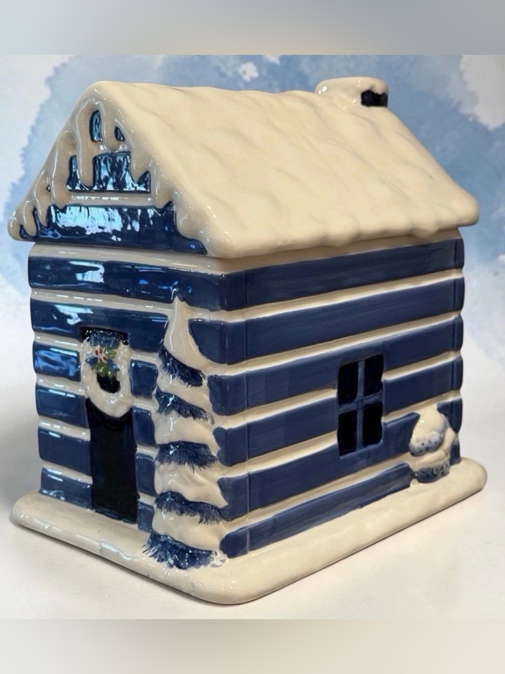 COOKIE JAR FIRST SNOWFALL COLLECTION CERAMIC WINTER CABIN BY CANTERBURY POTTERY